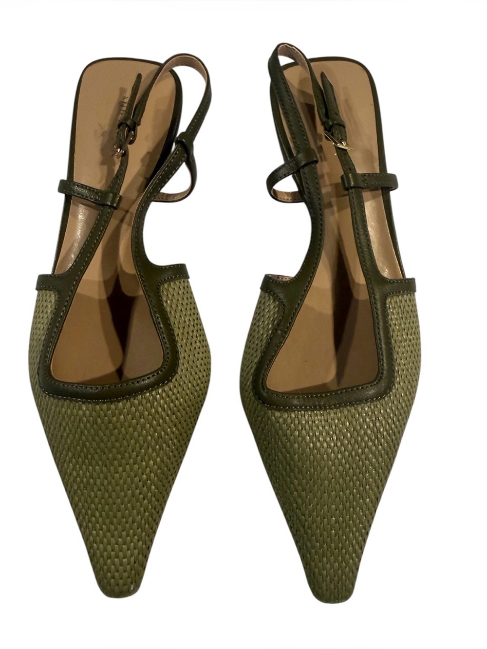 Ann Taylor green textured pointed-toe slingback flats size (7.5)